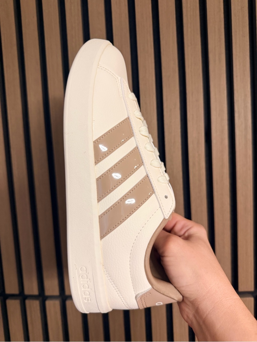 adidas Cream and Beige Patent-Strip Platform Sneaker